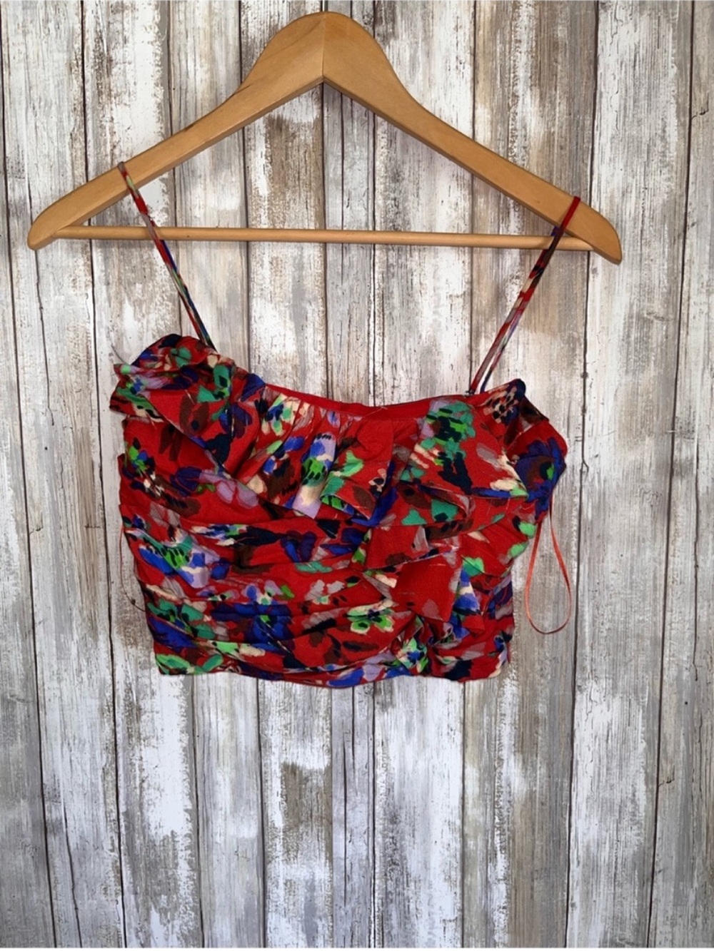 Zara Red Floral Ruffle Bustier Corset Crop Top NWT Medium Romantic Boho - Picture 2 of 7